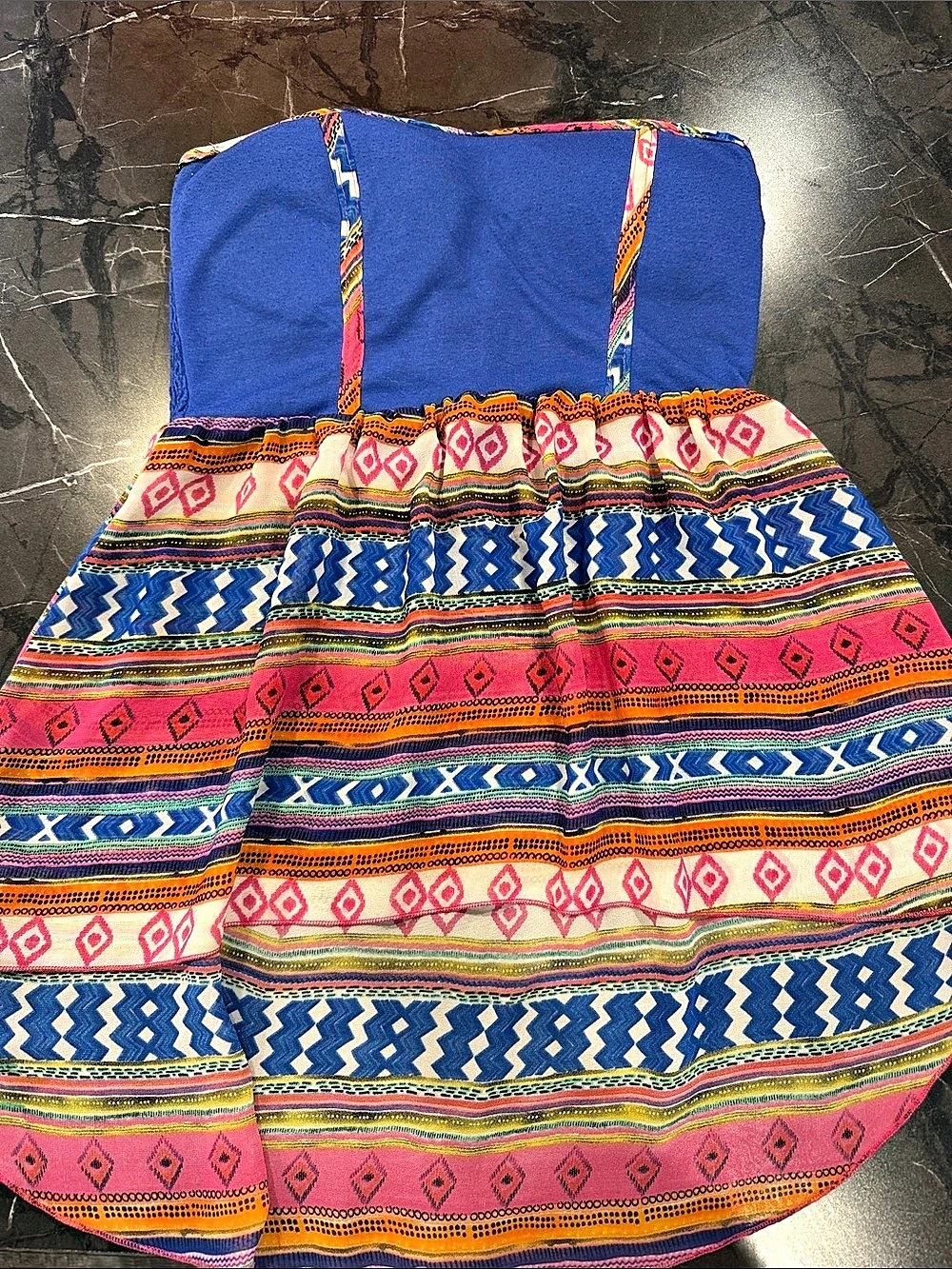 Geometric Strapless Shirt in Blue & Pink Like New